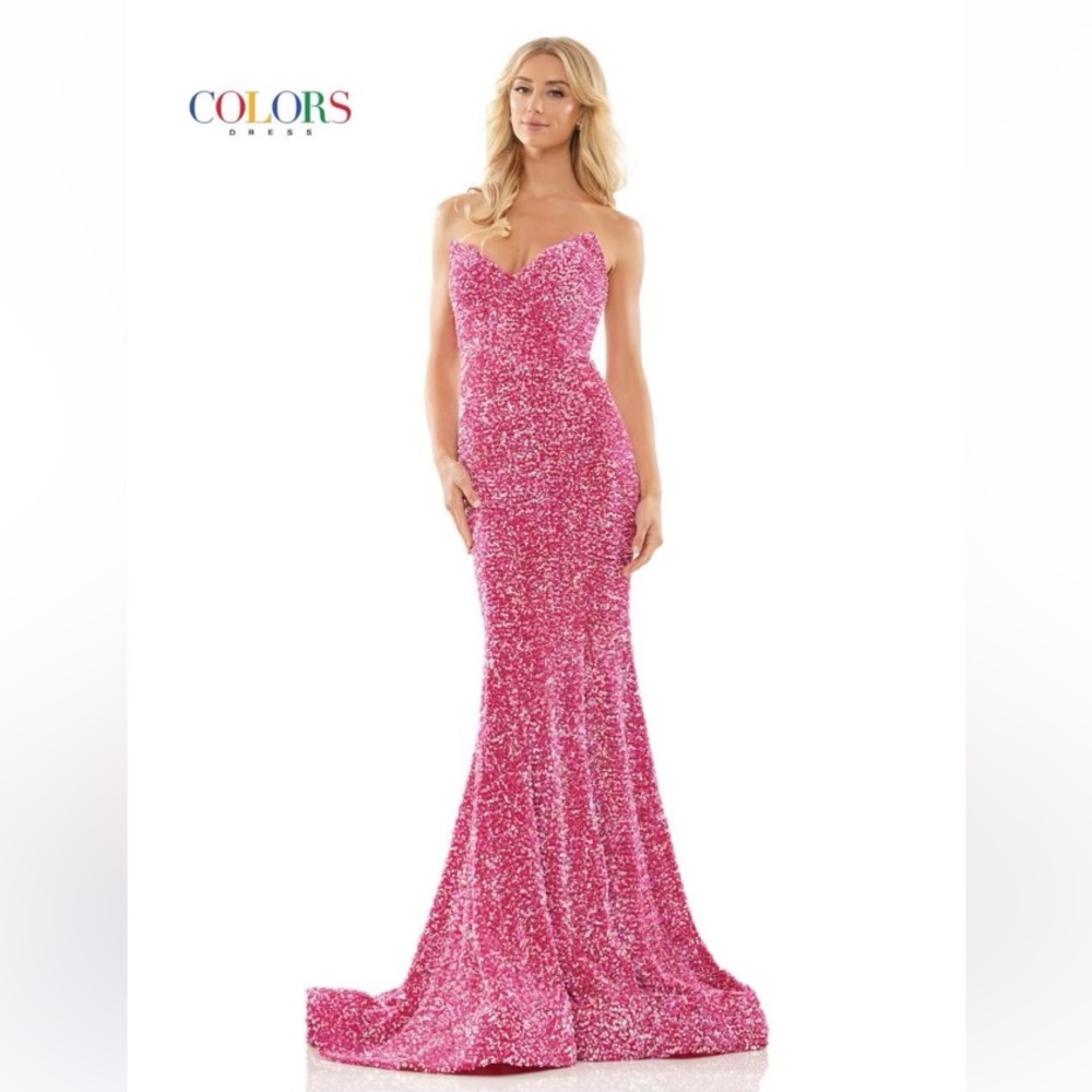 Stunning mermaid strapless long train sequin evening dress.